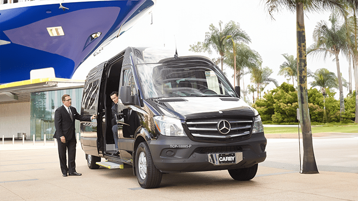 Promotional banner advertising savings on cruise port transfer services with cost-effective transportation solutions for cruise passengers.